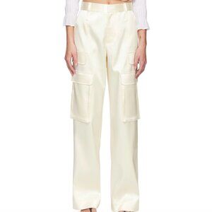 FRAME Off-White Relaxed Satin Cargo Pants